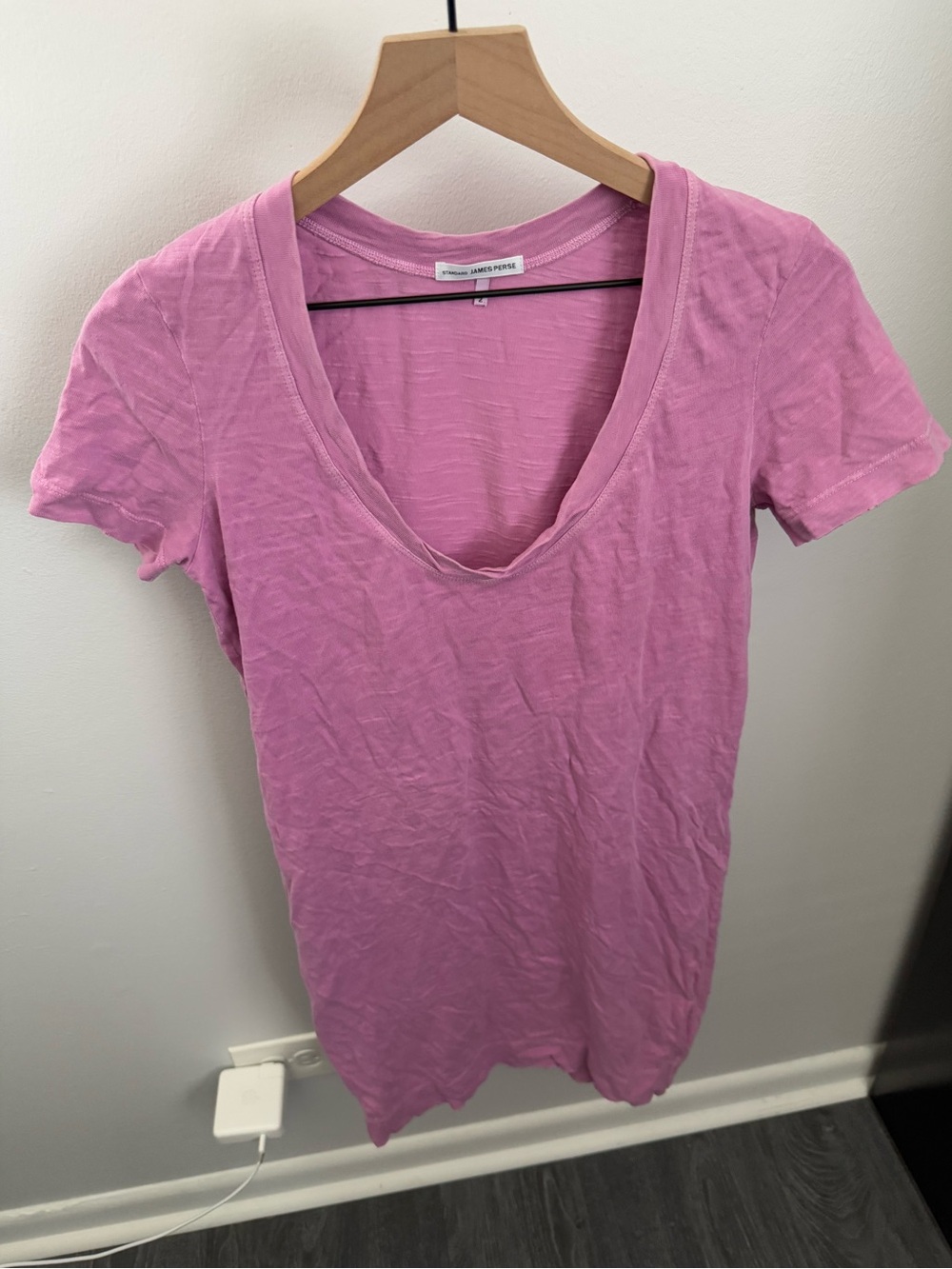 James Perse 2 Medium Pink Scoop Neck Dress Short Sleeve Cut Off Distressed - Picture 2 of 7